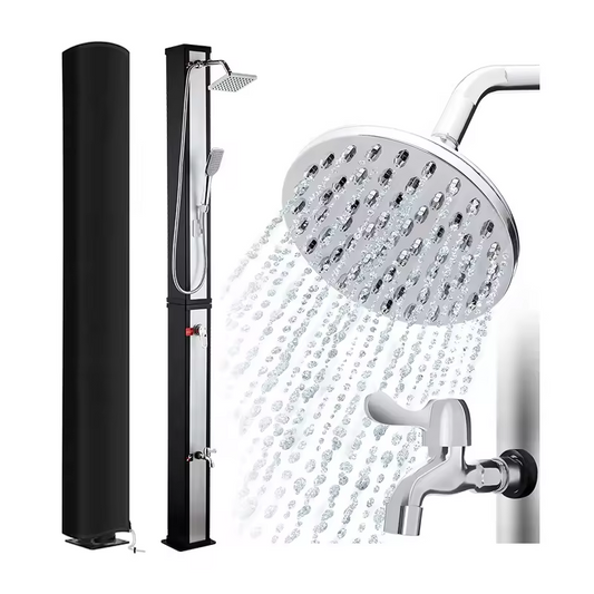 Juno Square Solar Outdoor Shower with Handle, Large Capacity 35L/40L in Silver Finish