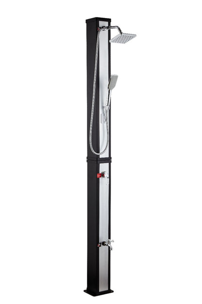 Juno Square Solar Outdoor Shower with Handle, Large Capacity 35L/40L in Silver Finish