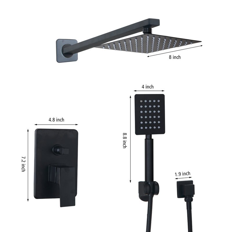 Juno Ultra-Thin Black Wall Mount LED Rainfall Shower Head With Handheld Shower Faucet