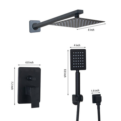 Juno Ultra-Thin Black Wall Mount LED Rainfall Shower Head With Handheld Shower Faucet