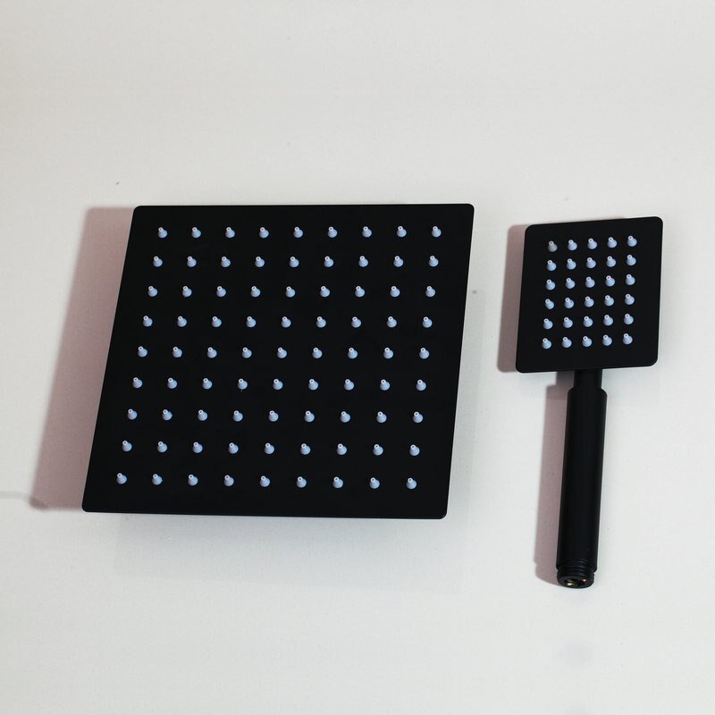 Juno Ultra-Thin Black Wall Mount LED Rainfall Shower Head With Handheld Shower Faucet