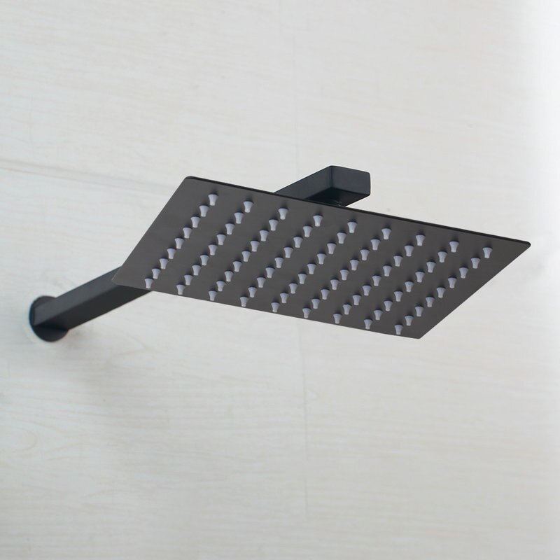 Juno Ultra-Thin Black Wall Mount LED Rainfall Shower Head With Handheld Shower Faucet