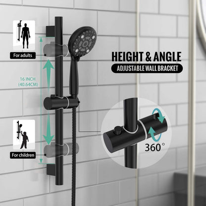 Juno Wall-Mounted Black 12-Inch Rainfall Single Handle Shower Head Bathroom Shower Faucet Set with Sliding Bar