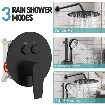 Juno Wall-Mounted Black 12-Inch Rainfall Single Handle Shower Head Bathroom Shower Faucet Set with Sliding Bar