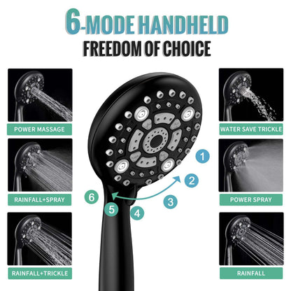 Juno Wall-Mounted Black 12-Inch Rainfall Single Handle Shower Head Bathroom Shower Faucet Set with Sliding Bar