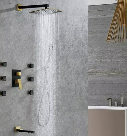 Juno Wall-Mounted Brass Shower System with Full Body Jets and Single Handle