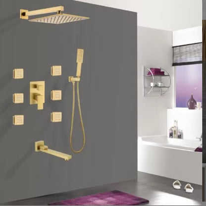 Juno Wall-Mounted Brass Shower System with Full Body Jets and Single Handle