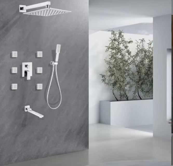Juno Wall-Mounted Brass Shower System with Full Body Jets and Single Handle