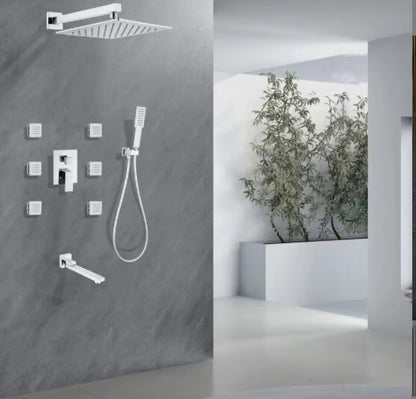 Juno Wall-Mounted Brass Shower System with Full Body Jets and Single Handle