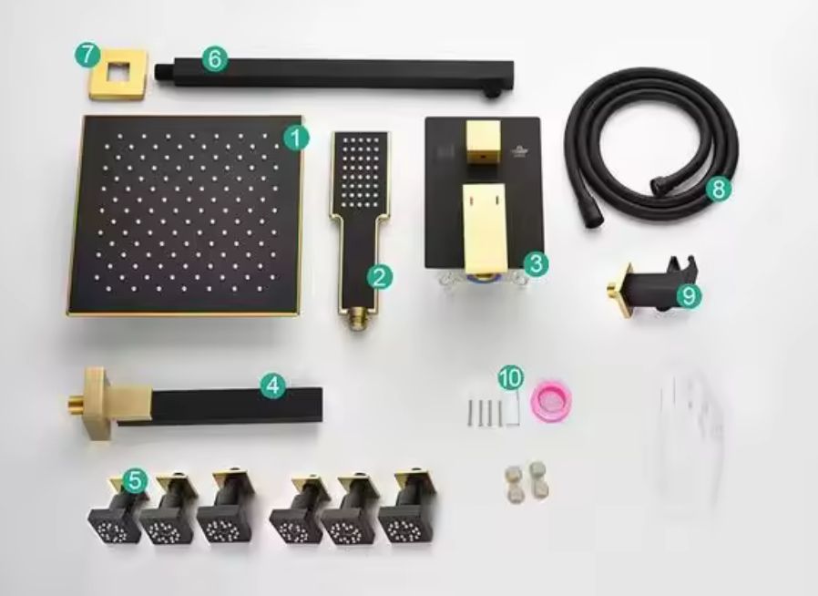 Juno Wall-Mounted Brass Shower System with Full Body Jets and Single Handle