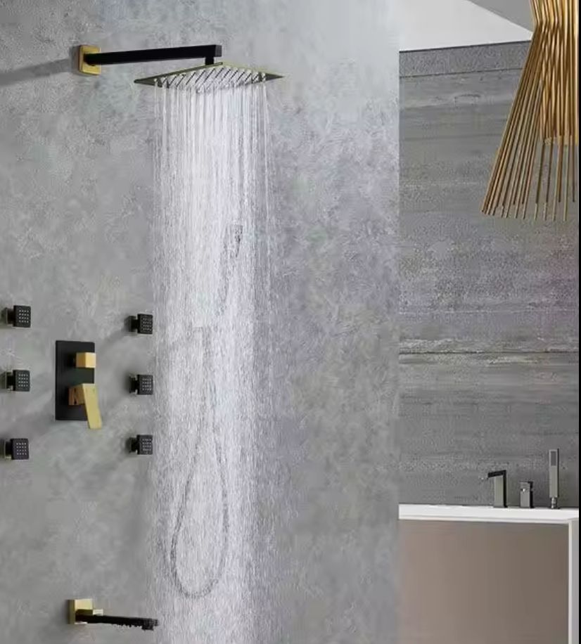 Juno Wall-Mounted Brass Shower System with Full Body Jets and Single Handle