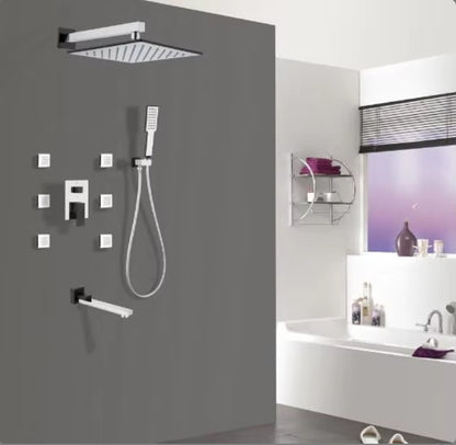 Juno Wall-Mounted Brass Shower System with Full Body Jets and Single Handle