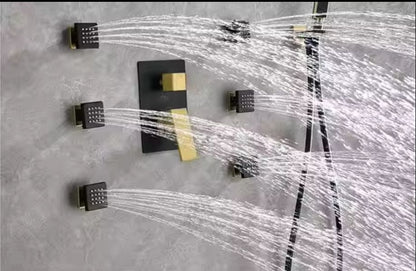 Juno Wall-Mounted Brass Shower System with Full Body Jets and Single Handle