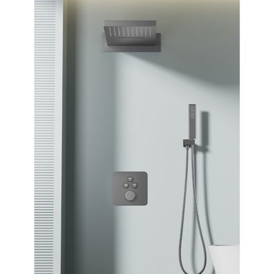 Juno Wall-Mounted Concealed Smart Thermostatic Shower System with Hot/Cold Waterfall Ceiling Rainfall Shower Head