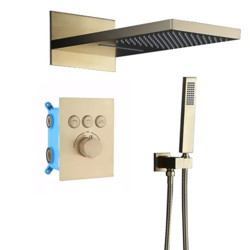Juno Wall-Mounted Concealed Smart Thermostatic Shower System with Hot/Cold Waterfall Ceiling Rainfall Shower Head