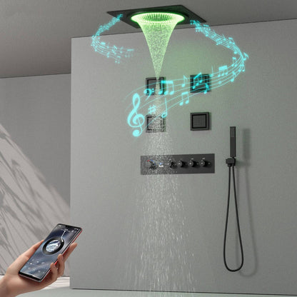 Juno Wall-Mounted Luxury LED Smart Shower Set with Remote Control and Multi-Function Rain Waterfall Shower Head System
