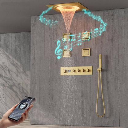 Juno Wall-Mounted Luxury LED Smart Shower Set with Remote Control and Multi-Function Rain Waterfall Shower Head System