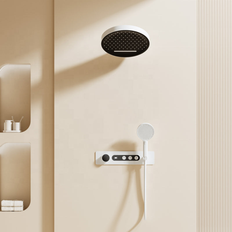 Juno Wall-Mounted White Brass Thermostatic Rainfall Smart Shower Head Set