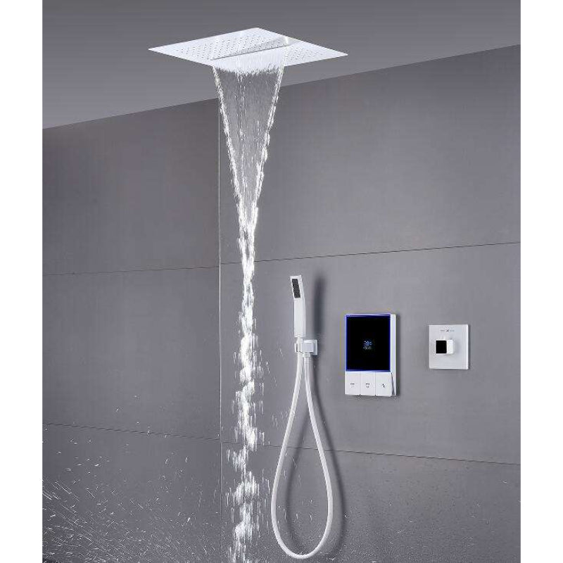 Juno Wall-Mounted White Thermostatic Shower System with Smart Temperature Display and Single Handle