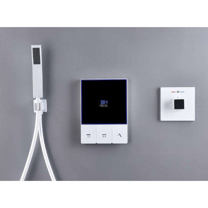 Juno Wall-Mounted White Thermostatic Shower System with Smart Temperature Display and Single Handle