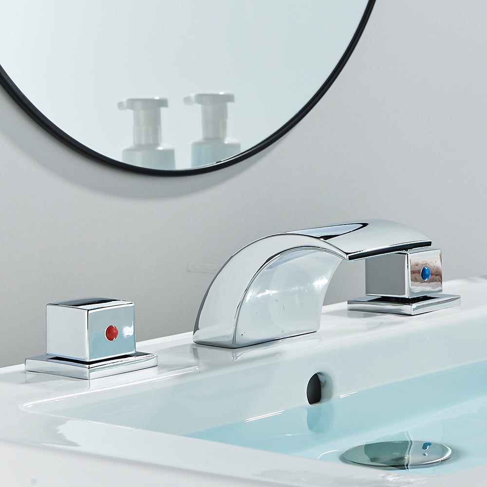 Juno Widespread LED Waterfall Bathroom Faucet - Dual Handle Vanity Design