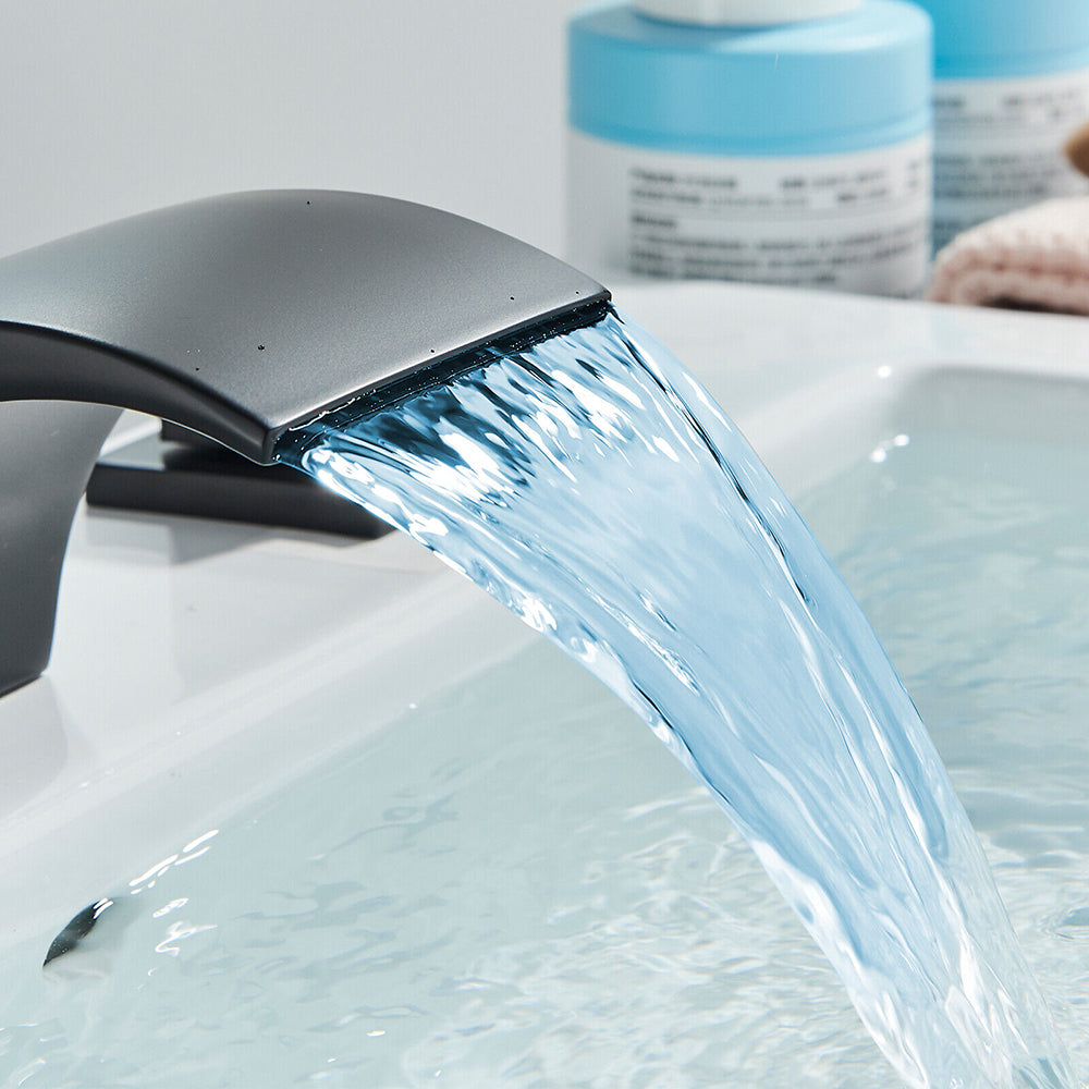 Juno Widespread LED Waterfall Bathroom Faucet - Dual Handle Vanity Design