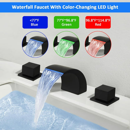 Juno Widespread LED Waterfall Bathroom Faucet - Dual Handle Vanity Design