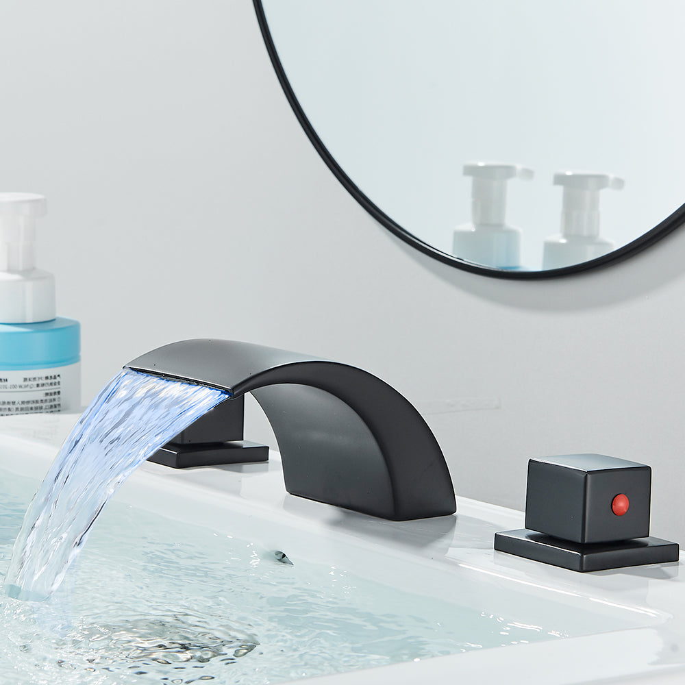 Juno Widespread LED Waterfall Bathroom Faucet - Dual Handle Vanity Design