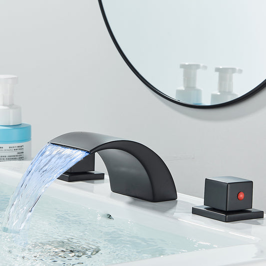 Juno Widespread LED Waterfall Bathroom Faucet - Dual Handle Vanity Design