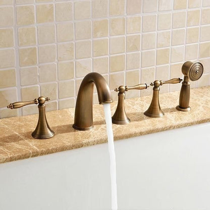 Juno Solid Brass Antique Design Bathroom Bath-Tub Deck Mount Faucet with Handheld Shower