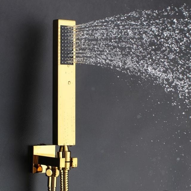 Juno Wall Mount Gold Shower Head Set with Handheld Shower