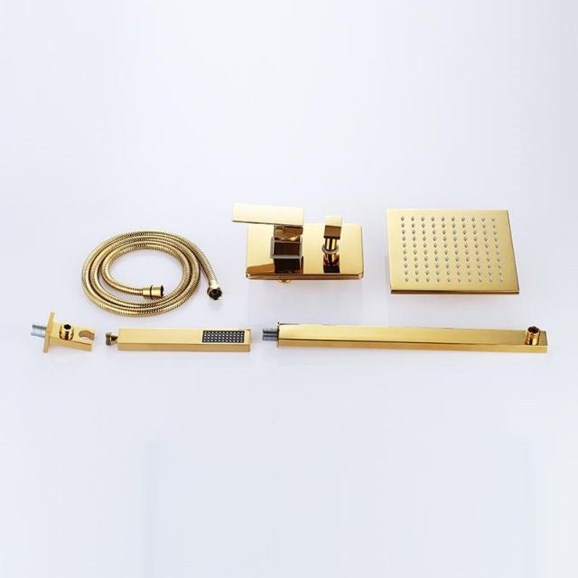 Juno Wall Mount Gold Shower Head Set with Handheld Shower