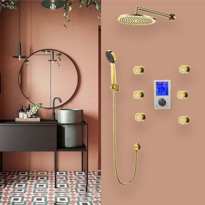 Juno 10" Gold Finish Thermostatic Digital Display shower system