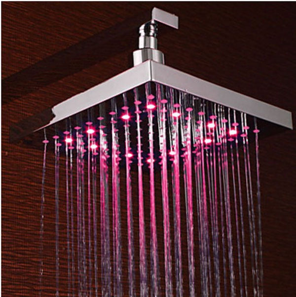 Juno 10" Wall Mount Waterfall Color Changing Brass Led Shower Head