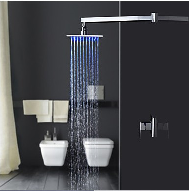 Juno 10" Wall Mount Waterfall Color Changing Brass Led Shower Head