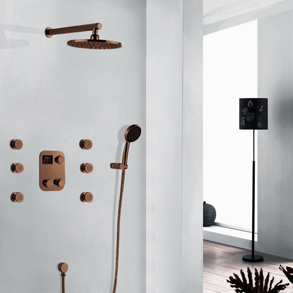 Juno 10 Oil Rubbed Bronze Solid Brass Thermostatic Digital Display shower system with hand shower Head Set