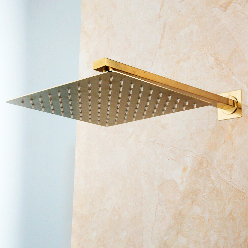 Juno 12" Wall Mount Square Gold Finish Rain Shower Head 