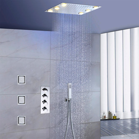 Juno 1420 Inch Recessed Mount LED Shower Head & 3 Massage Body Shower Jets