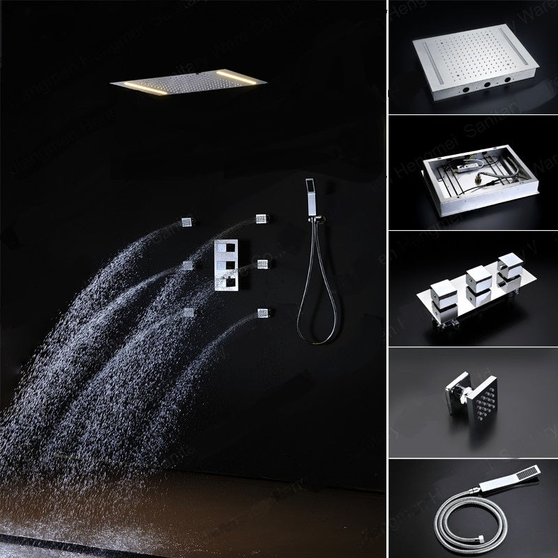 20X14" Waterfall Rainfall Embedded Ceiling Mount LED Shower Head