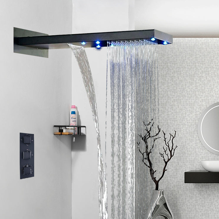 Juno 22" Dark Oil Rubbed Bronze Rain Waterfall Wall Mount LED Shower Head
