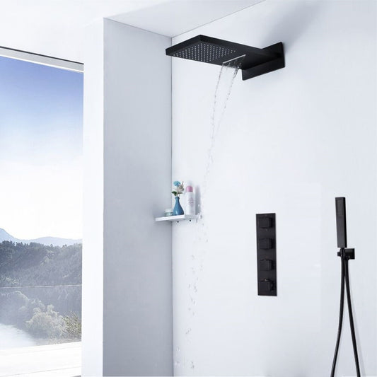 Juno 22" Dark Oil Rubbed Bronze Solid Brass Wall Mount LED Rain Shower Head with Handheld Shower