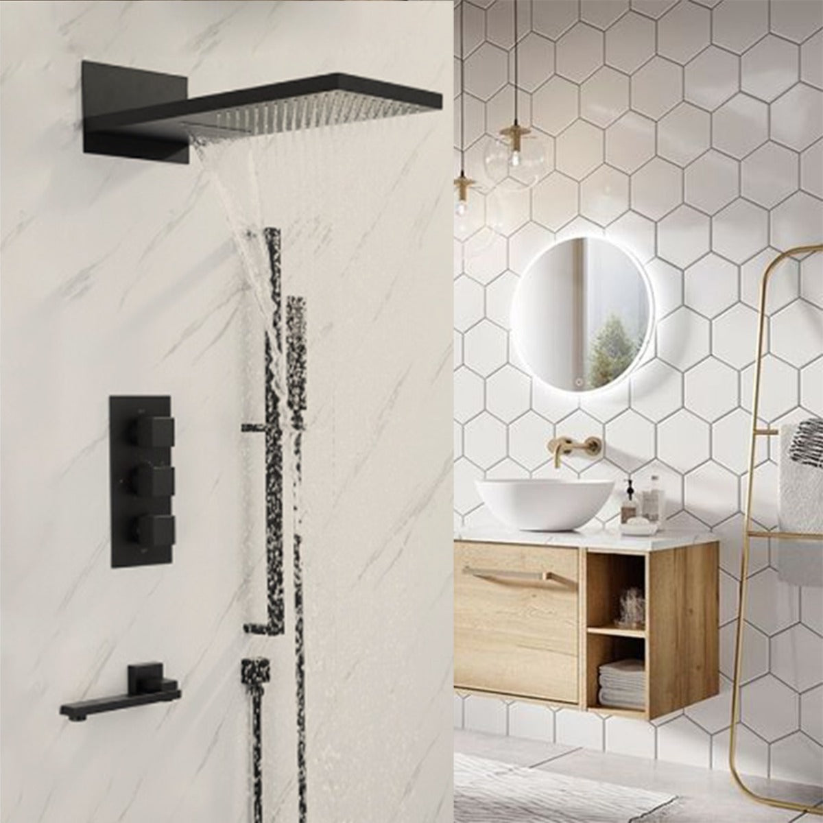 Juno 22 Inch Wall Mount Rainfall Waterfall shower head With Handheld Shower