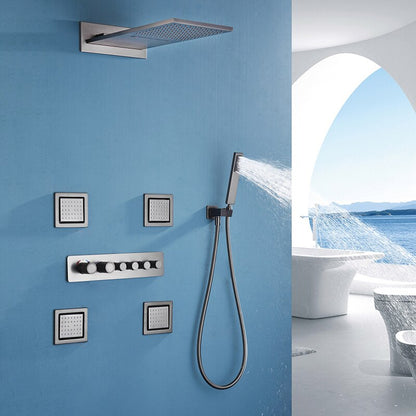 Juno 22 Inch GunMetal Wall Mount Rain Shower Head with 6 Knobs Mixer