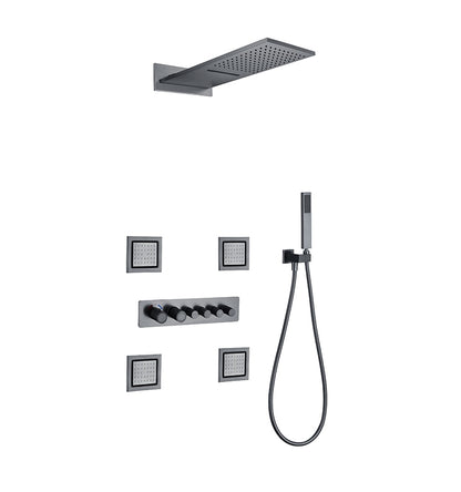 Juno 22 Inch GunMetal Wall Mount Rain Shower Head with 6 Knobs Mixer