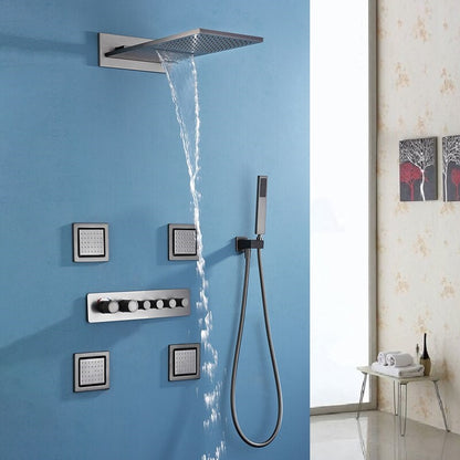 Juno 22 Inch GunMetal Wall Mount Rain Shower Head with 6 Knobs Mixer