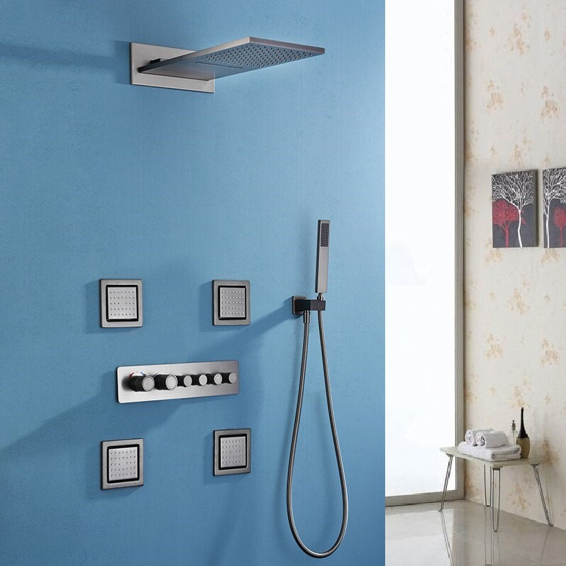 Juno 22 Inch GunMetal Wall Mount Shower Head with 6 Knobs Mixer