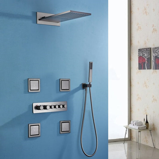 Juno 22 Inch GunMetal Wall Mount Shower Head with 6 Knobs Mixer