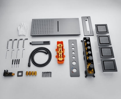 Juno 22 Inch GunMetal Wall Mount Rain Shower Head with 6 Knobs Mixer