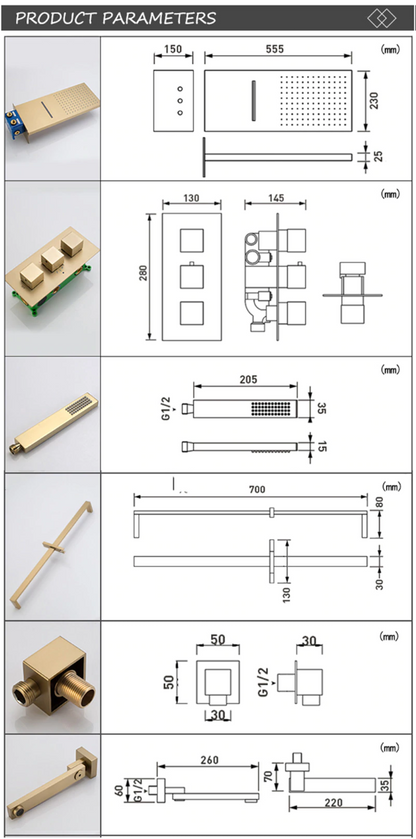 Juno 22 Inch Wall Mount Rainfall Waterfall shower head With Handheld Shower