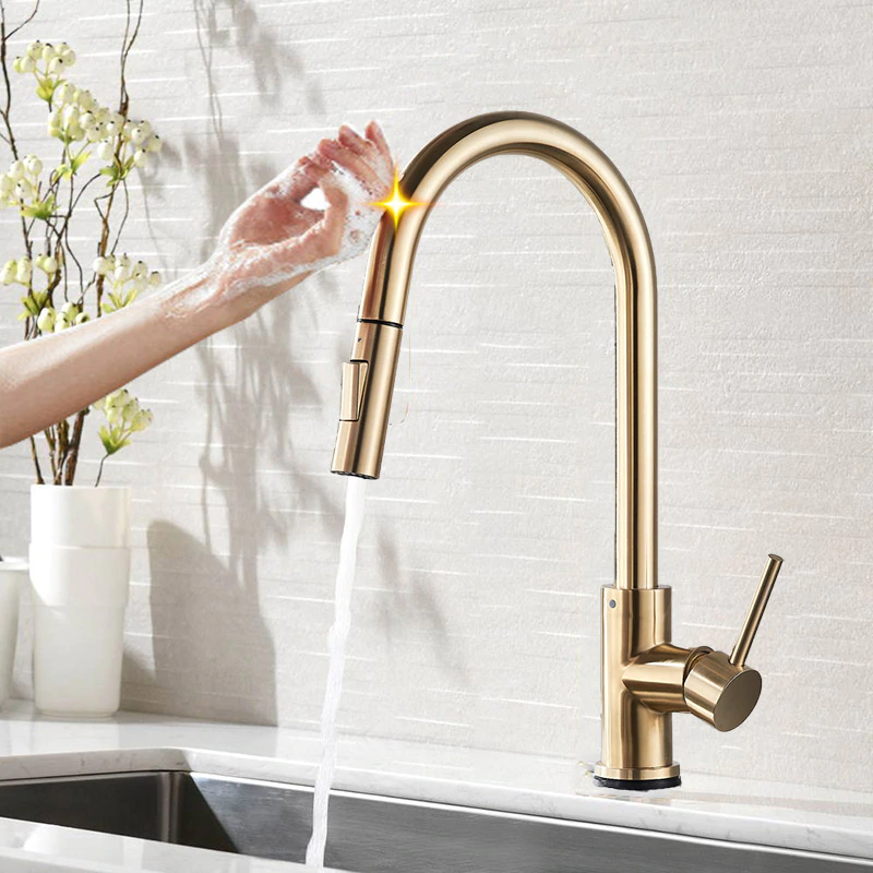 Juno 3 Function Brushed Gold Touch Control Kitchen Faucet
